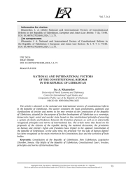 NATIONAL AND INTERNATIONAL VECTORS OF THE CONSTITUTIONAL REFORM IN THE REPUBLIC OF UZBEKISTAN