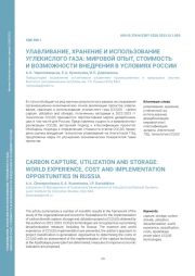 УЛАВЛИВАНИЕ, ХРАНЕНИЕ И ИСПОЛЬЗОВАНИЕ УГЛЕКИСЛОГО ГАЗА: МИРОВОЙ ОПЫТ, СТОИМОСТЬ И ВОЗМОЖНОСТИ ВНЕДРЕНИЯ В УСЛОВИЯХ РОССИИ