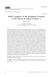 МОДАЛЬНЫЕ КАТЕГОРИИ ПОРТУГАЛЬСКОЙ ГРАММАТИКИ В ЗЕРКАЛЕ ЛОГИЧЕСКОГО АНАЛИЗА - I