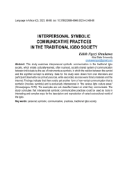 INTERPERSONAL SYMBOLIC COMMUNICATIVE PRACTICES IN THE TRADITIONAL IGBO SOCIETY