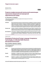 РАЗВИТИЕ ПРОФЕССИОНАЛЬНОЙ ИНОЯЗЫЧНОЙ КОМПЕТЕНЦИИ: ТЕХНОЛОГИИ СМЕШАННОЙ МНОГОРЕСУРСНОЙ ОБРАЗОВАТЕЛЬНОЙ СРЕДЫ